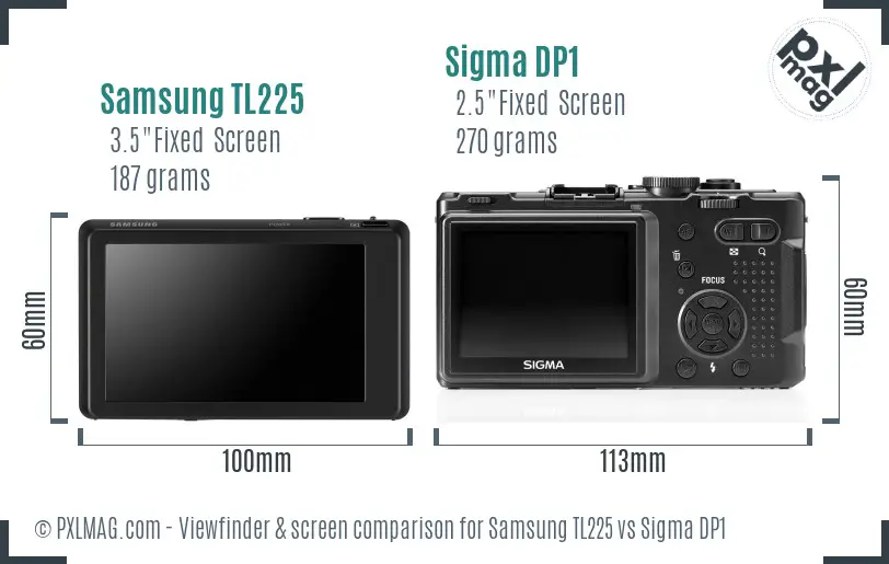 Samsung TL225 vs Sigma DP1 Screen and Viewfinder comparison