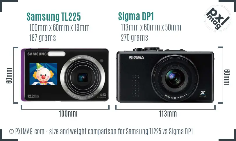 Samsung TL225 vs Sigma DP1 size comparison