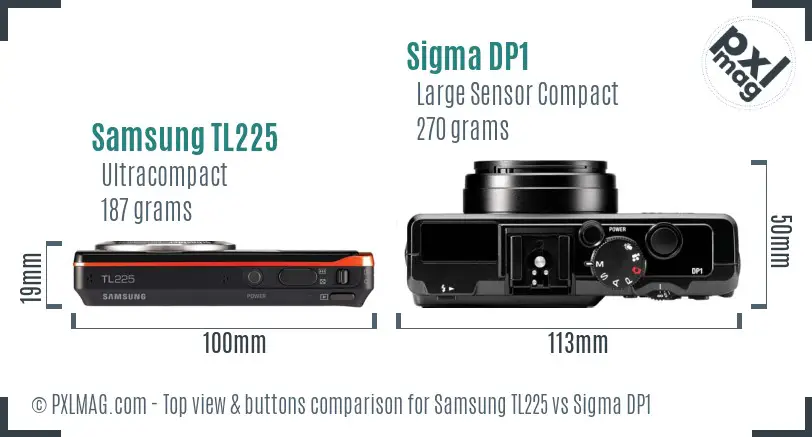 Samsung TL225 vs Sigma DP1 top view buttons comparison