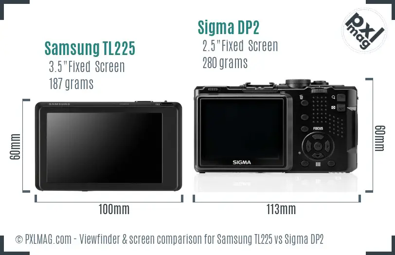Samsung TL225 vs Sigma DP2 Screen and Viewfinder comparison