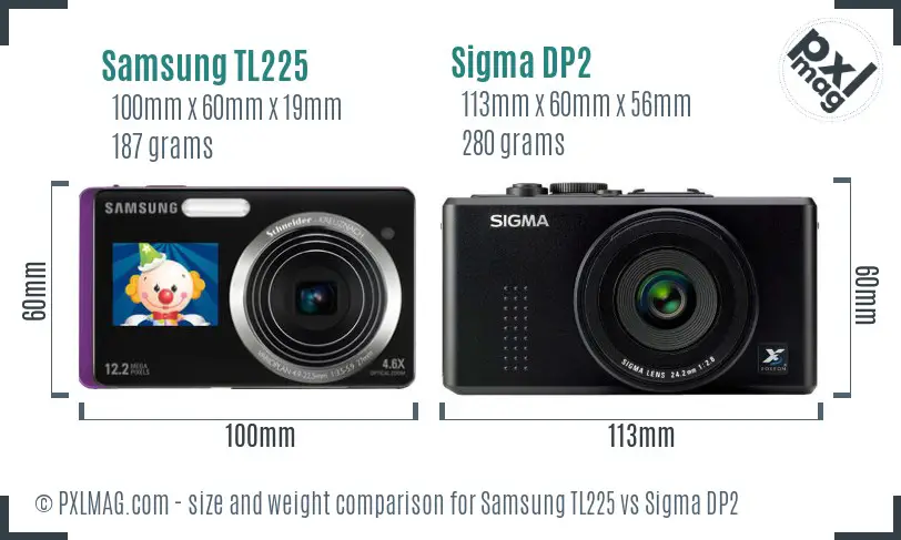 Samsung TL225 vs Sigma DP2 size comparison