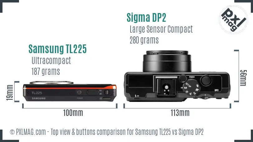 Samsung TL225 vs Sigma DP2 top view buttons comparison