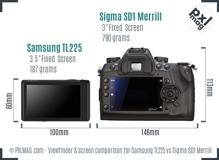 Samsung TL225 vs Sigma SD1 Merrill Screen and Viewfinder comparison