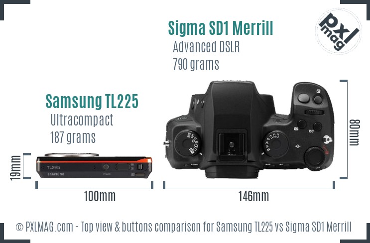 Samsung TL225 vs Sigma SD1 Merrill top view buttons comparison