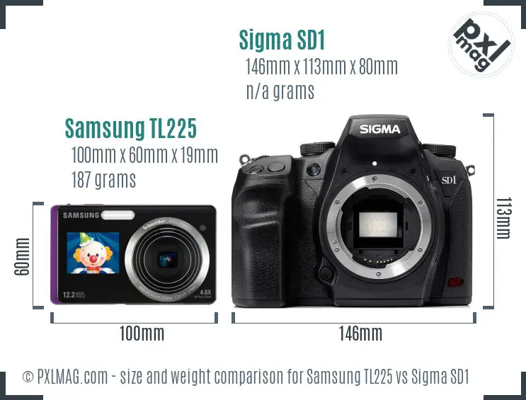 Samsung TL225 vs Sigma SD1 size comparison