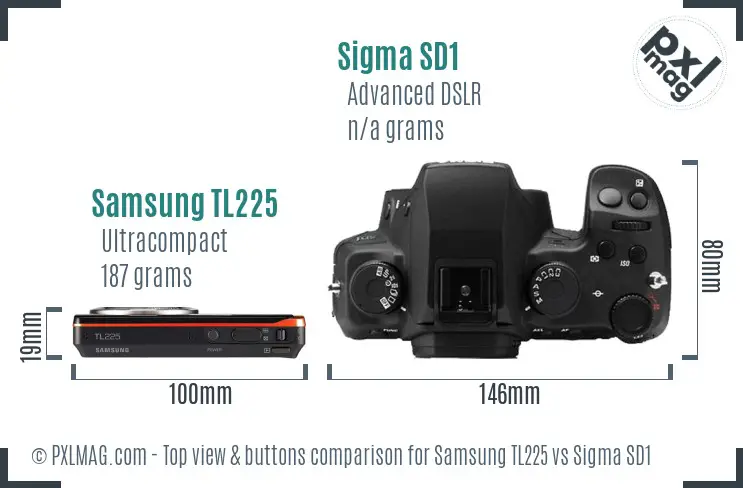 Samsung TL225 vs Sigma SD1 top view buttons comparison