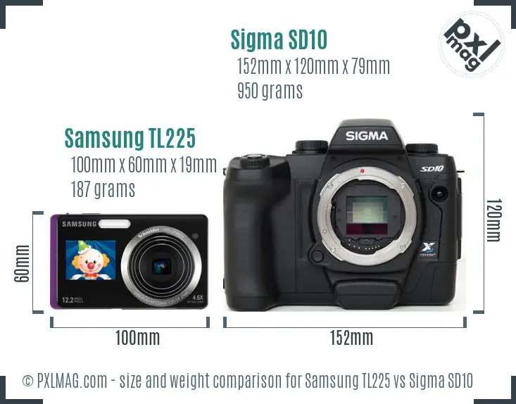 Samsung TL225 vs Sigma SD10 size comparison