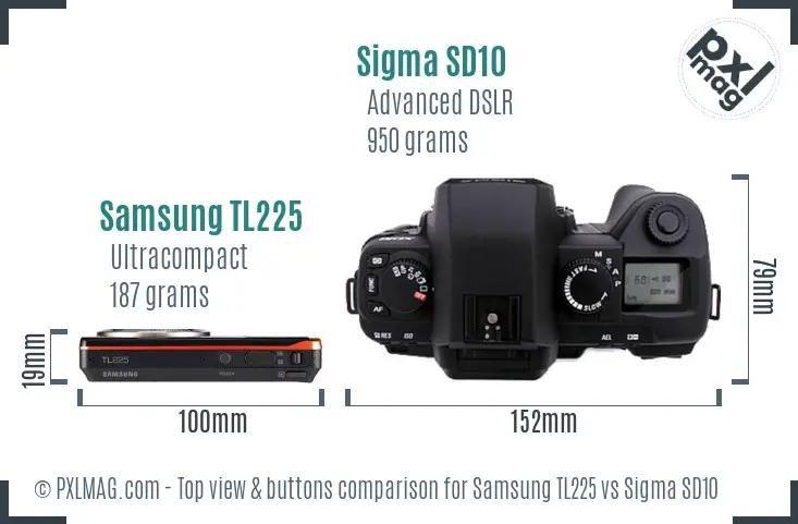 Samsung TL225 vs Sigma SD10 top view buttons comparison