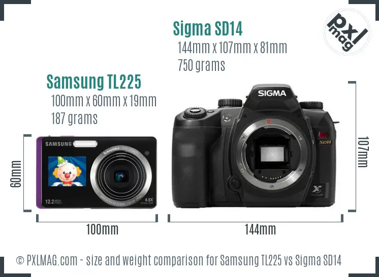 Samsung TL225 vs Sigma SD14 size comparison