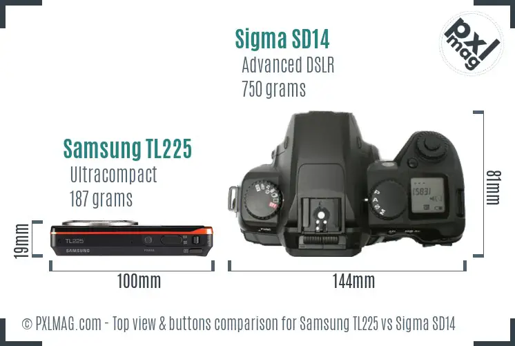 Samsung TL225 vs Sigma SD14 top view buttons comparison