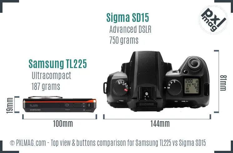 Samsung TL225 vs Sigma SD15 top view buttons comparison