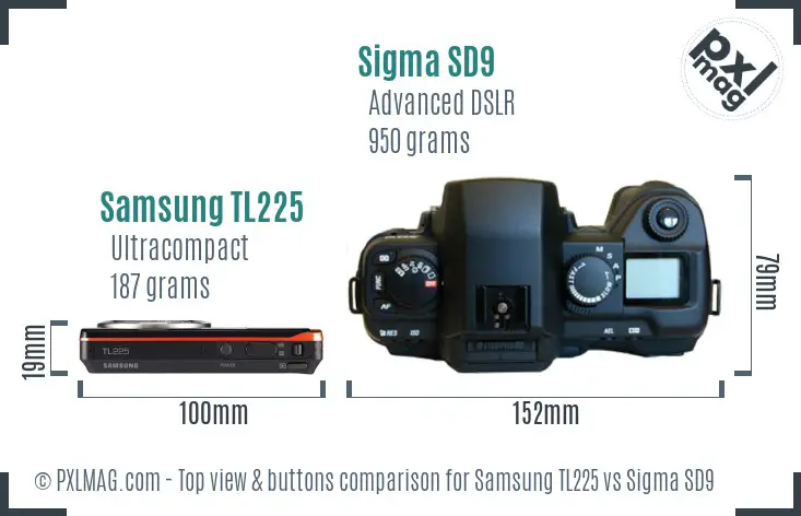 Samsung TL225 vs Sigma SD9 top view buttons comparison