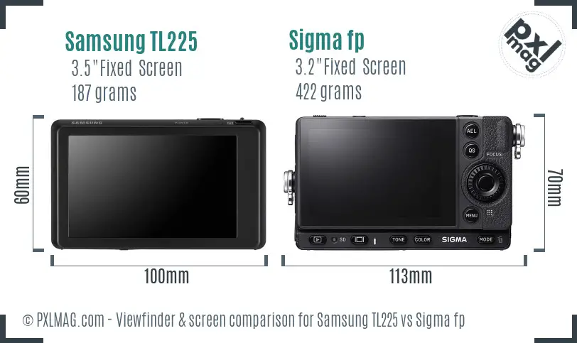 Samsung TL225 vs Sigma fp Screen and Viewfinder comparison