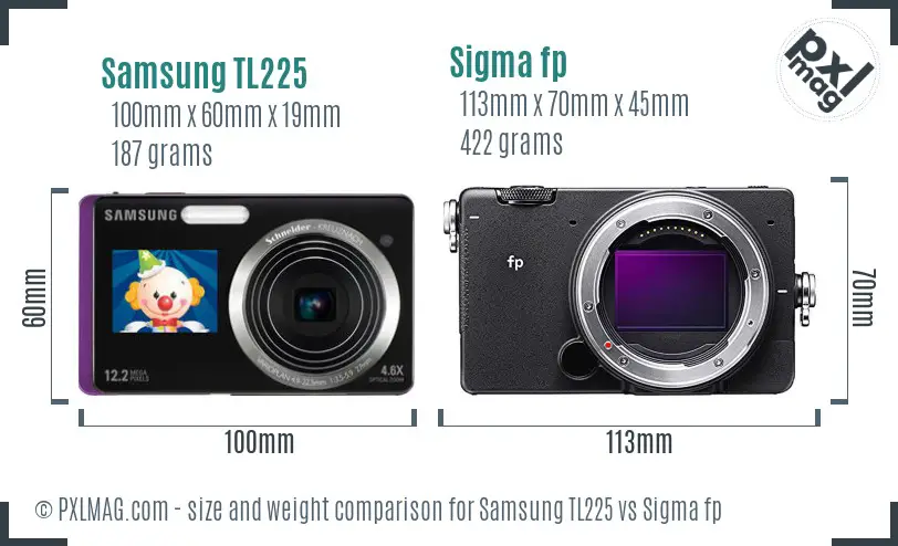 Samsung TL225 vs Sigma fp size comparison