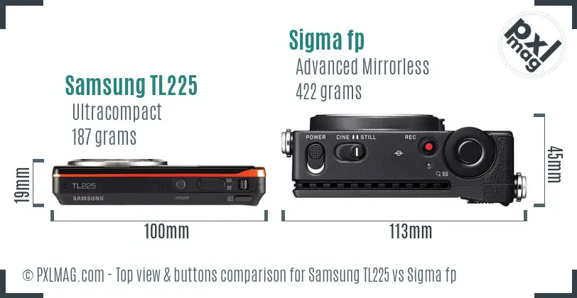 Samsung TL225 vs Sigma fp top view buttons comparison