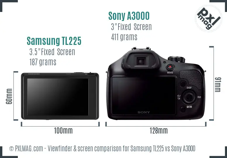 Samsung TL225 vs Sony A3000 Screen and Viewfinder comparison