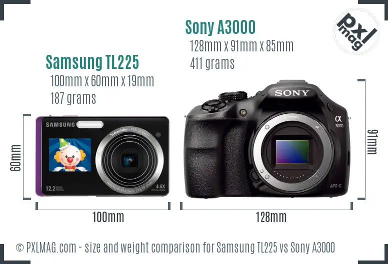 Samsung TL225 vs Sony A3000 size comparison