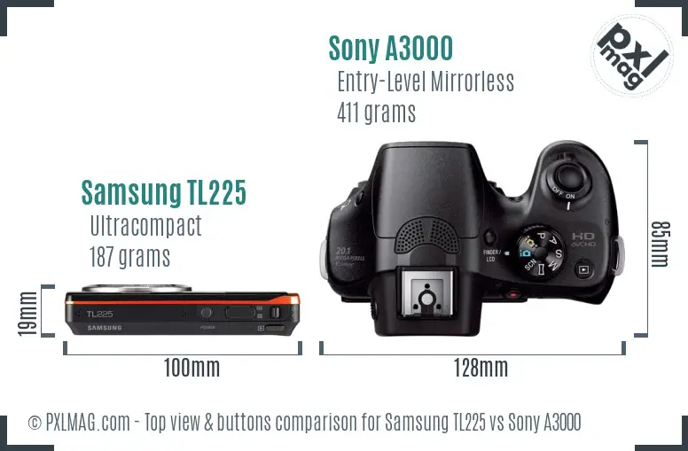 Samsung TL225 vs Sony A3000 top view buttons comparison