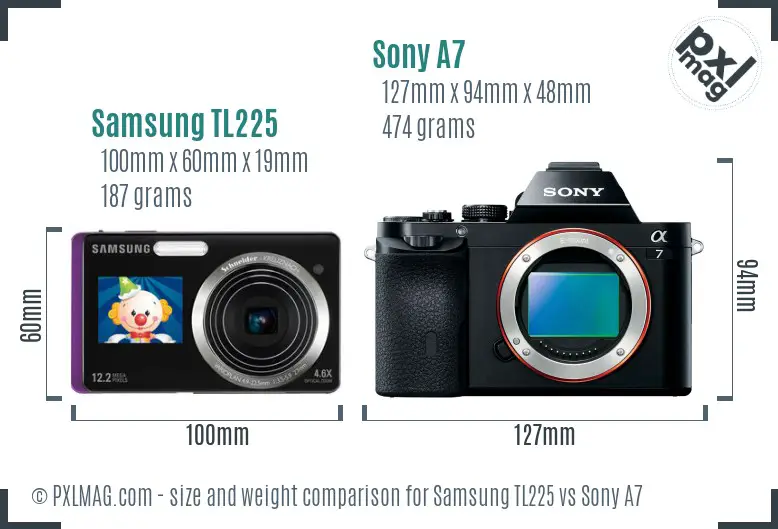 Samsung TL225 vs Sony A7 size comparison