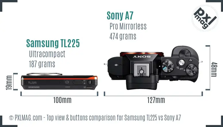 Samsung TL225 vs Sony A7 top view buttons comparison