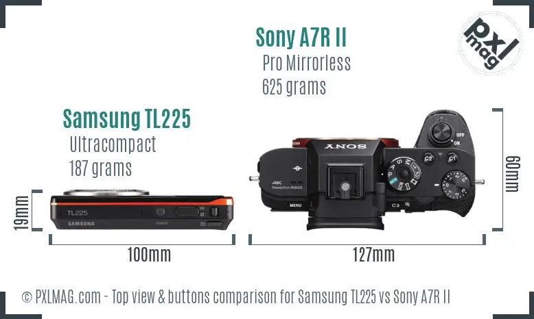 Samsung TL225 vs Sony A7R II top view buttons comparison