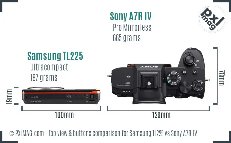 Samsung TL225 vs Sony A7R IV top view buttons comparison Samsung TL225 vs Sony A7R IV top view buttons comparison
