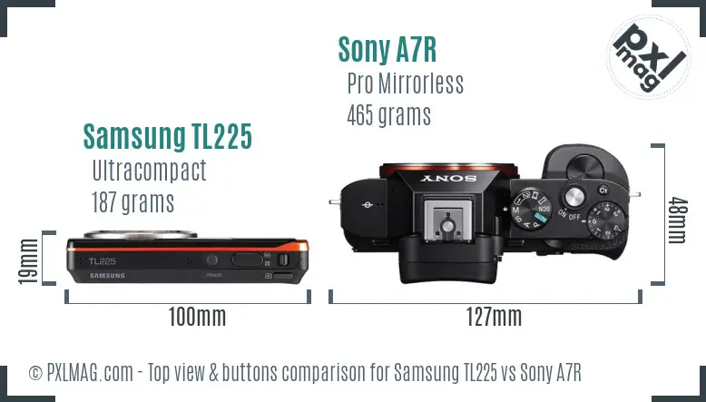 Samsung TL225 vs Sony A7R top view buttons comparison