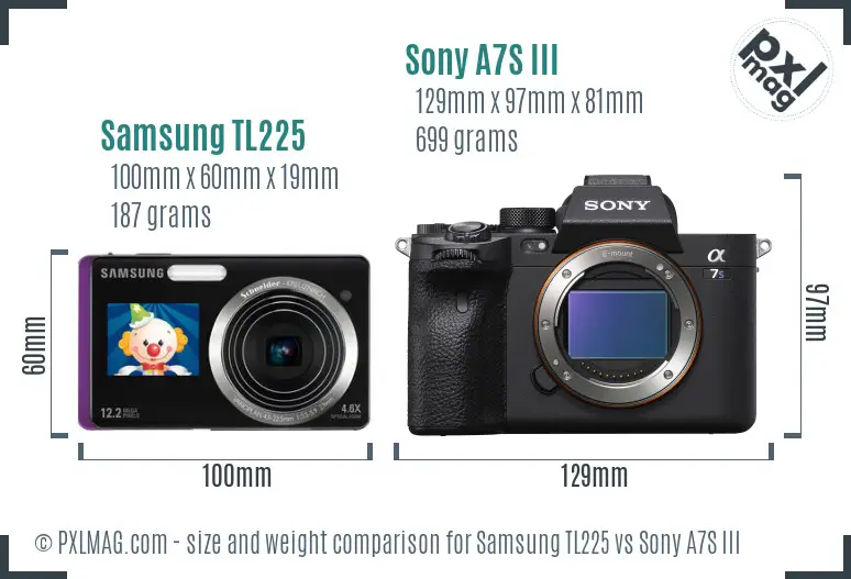 Samsung TL225 vs Sony A7S III size comparison