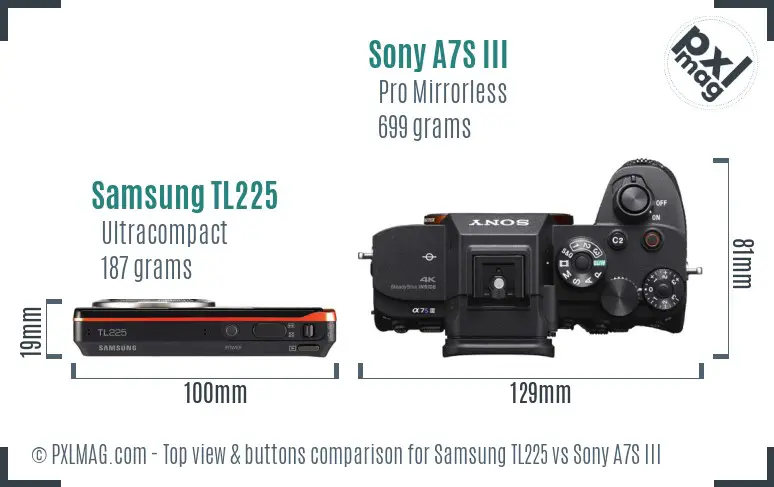 Samsung TL225 vs Sony A7S III top view buttons comparison