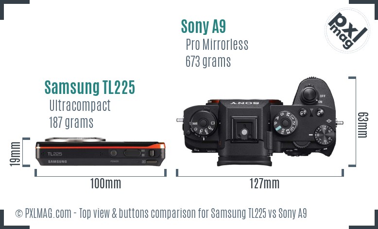 Samsung TL225 vs Sony A9 top view buttons comparison