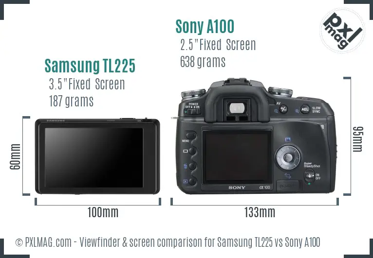 Samsung TL225 vs Sony A100 Screen and Viewfinder comparison