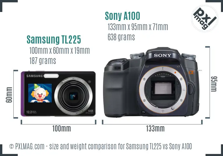 Samsung TL225 vs Sony A100 size comparison