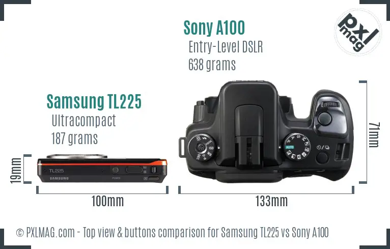 Samsung TL225 vs Sony A100 top view buttons comparison