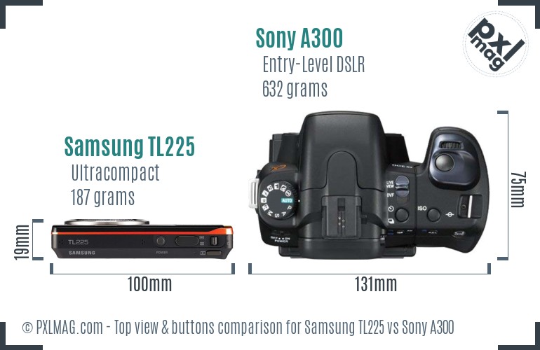 Samsung TL225 vs Sony A300 top view buttons comparison