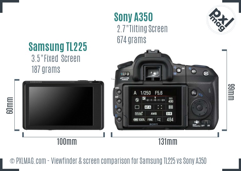 Samsung TL225 vs Sony A350 Screen and Viewfinder comparison
