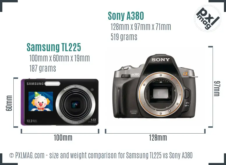 Samsung TL225 vs Sony A380 size comparison Samsung TL225 vs Sony A380 size comparison