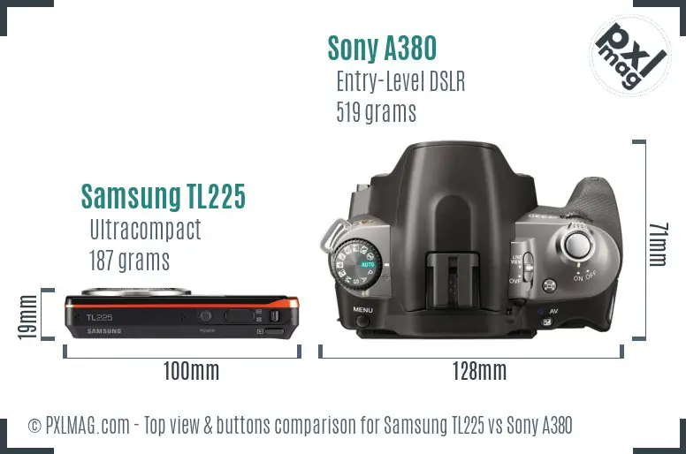 Samsung TL225 vs Sony A380 top view buttons comparison