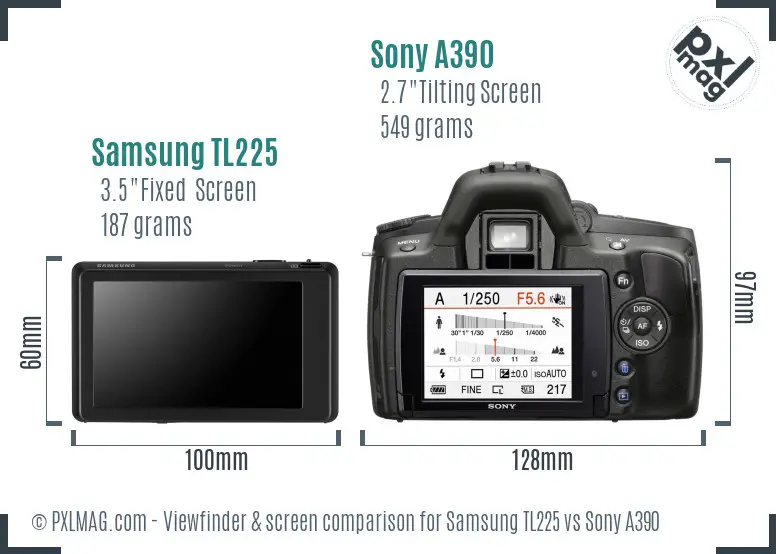 Samsung TL225 vs Sony A390 Screen and Viewfinder comparison