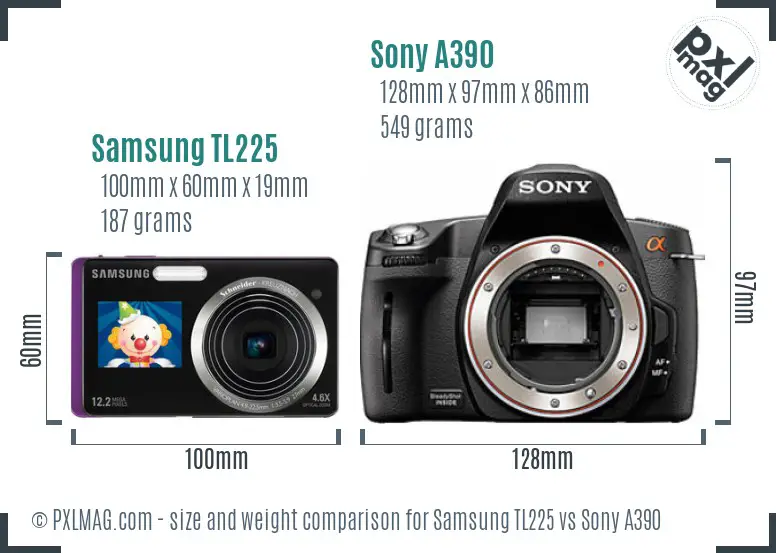 Samsung TL225 vs Sony A390 size comparison