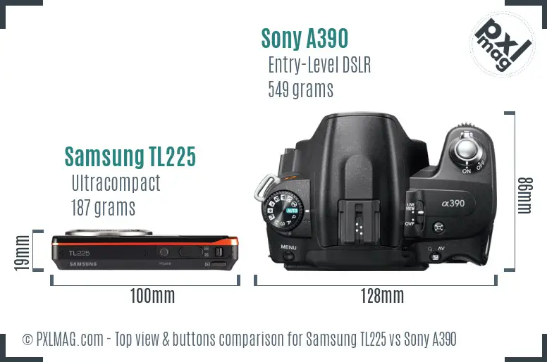 Samsung TL225 vs Sony A390 top view buttons comparison