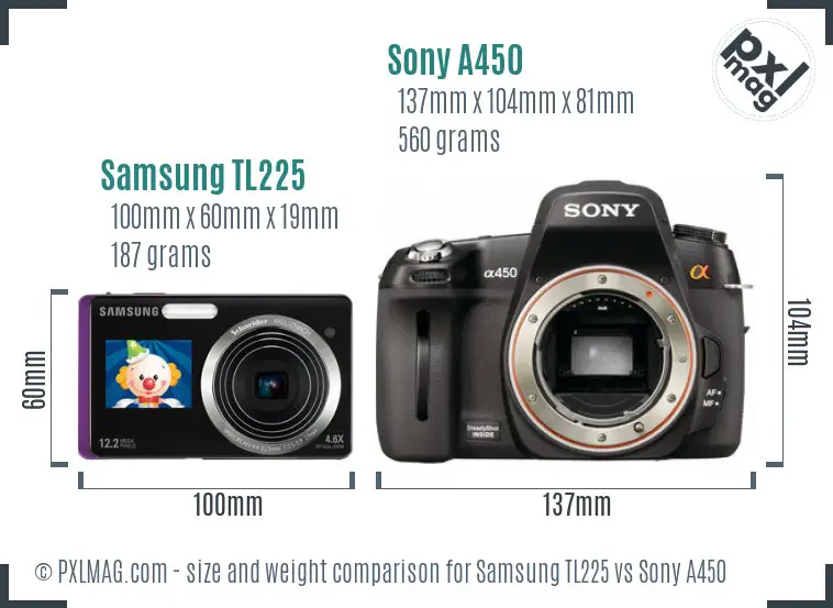 Samsung TL225 vs Sony A450 size comparison