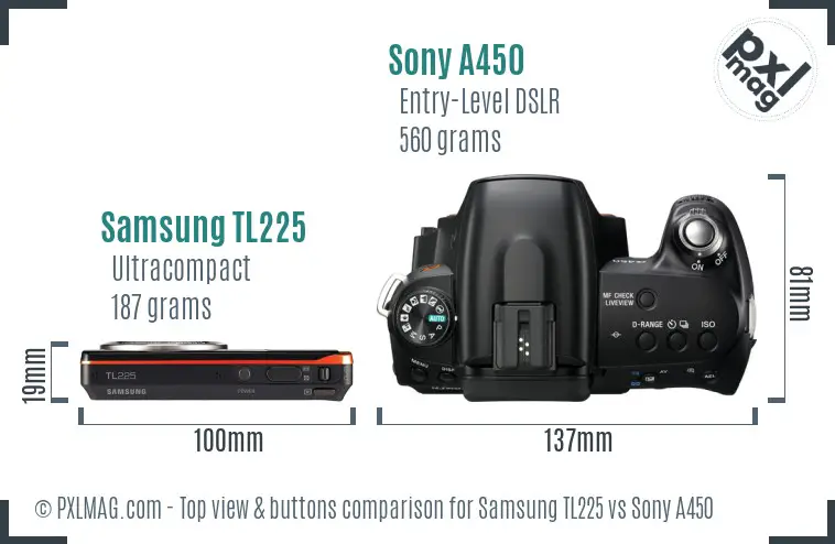 Samsung TL225 vs Sony A450 top view buttons comparison