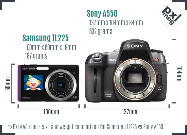 Samsung TL225 vs Sony A550 size comparison