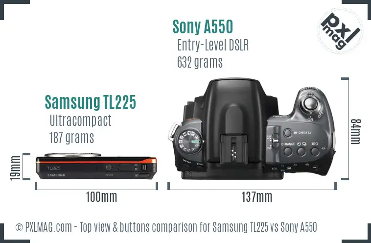 Samsung TL225 vs Sony A550 top view buttons comparison