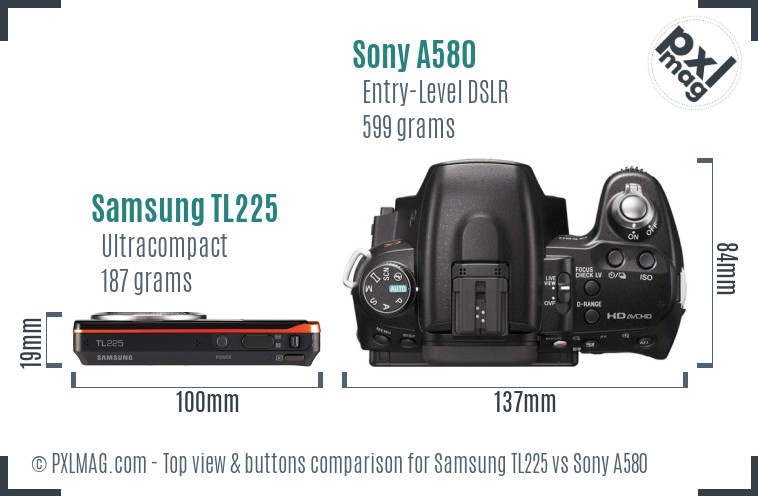 Samsung TL225 vs Sony A580 top view buttons comparison