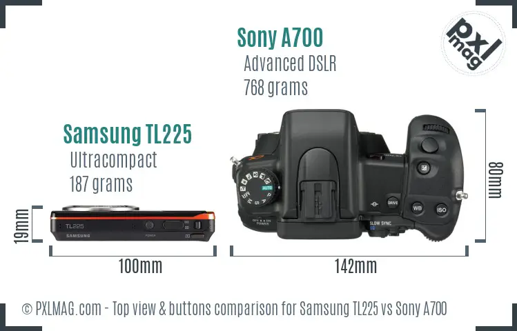Samsung TL225 vs Sony A700 top view buttons comparison