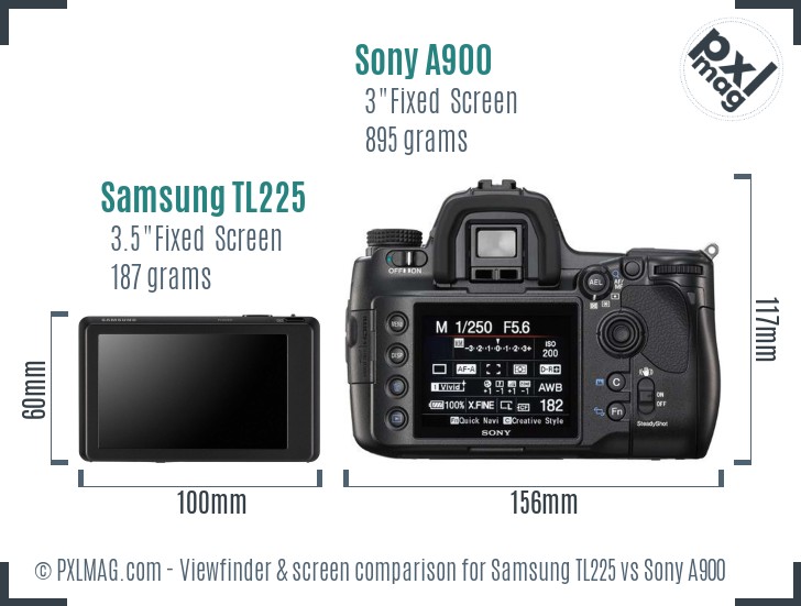 Samsung TL225 vs Sony A900 Screen and Viewfinder comparison