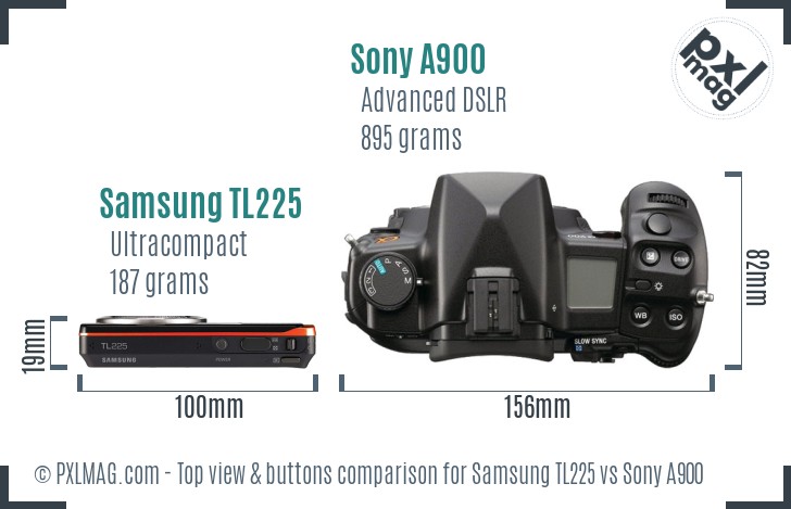 Samsung TL225 vs Sony A900 top view buttons comparison