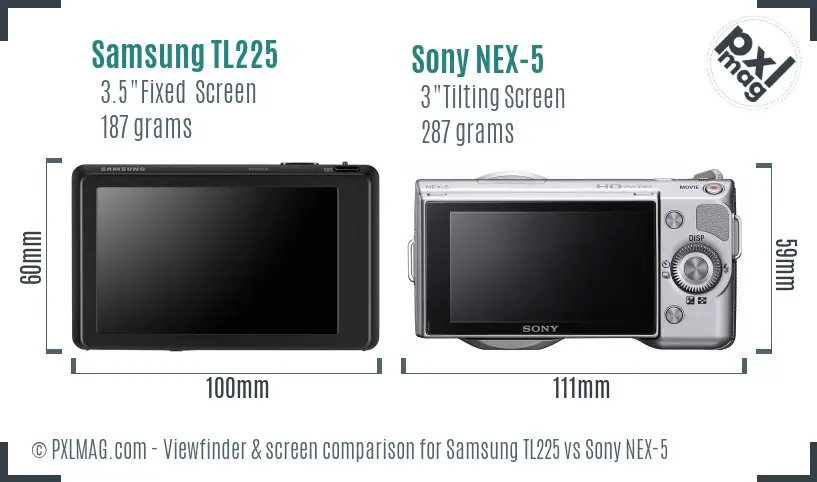 Samsung TL225 vs Sony NEX-5 Screen and Viewfinder comparison Samsung TL225 vs Sony NEX-5 Screen and Viewfinder comparison