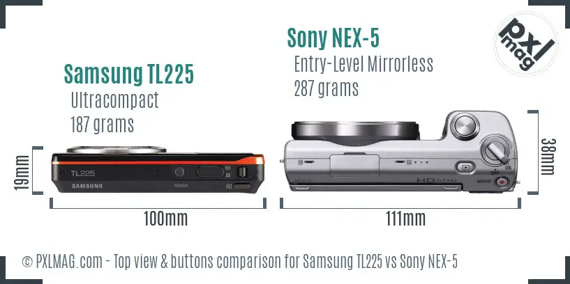 Samsung TL225 vs Sony NEX-5 top view buttons comparison Samsung TL225 vs Sony NEX-5 top view buttons comparison